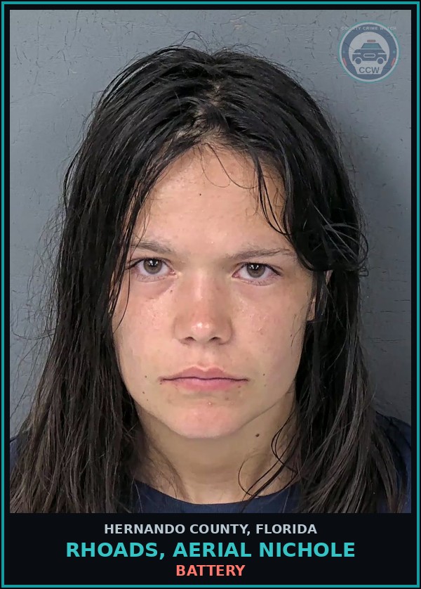 Booking mugshot of RHOADS, AERIAL NICHOLE in Hernando County