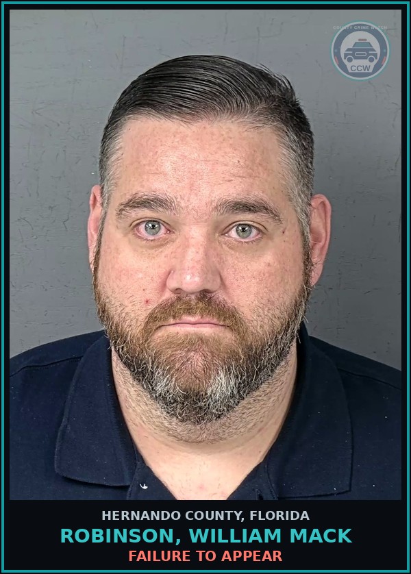 Booking mugshot of ROBINSON, WILLIAM MACK in Hernando County