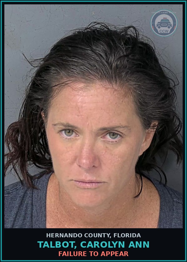 Booking mugshot of TALBOT, CAROLYN ANN in Hernando County
