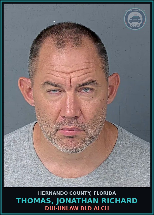 Booking mugshot of THOMAS, JONATHAN RICHARD in Hernando County