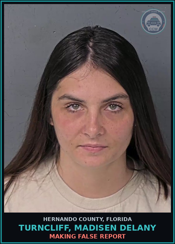 Booking mugshot of TURNCLIFF, MADISEN DELANY in Hernando County