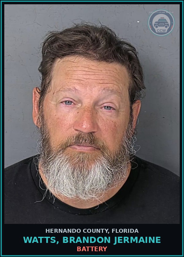 Booking mugshot of WATTS, BRANDON JERMAINE in Hernando County