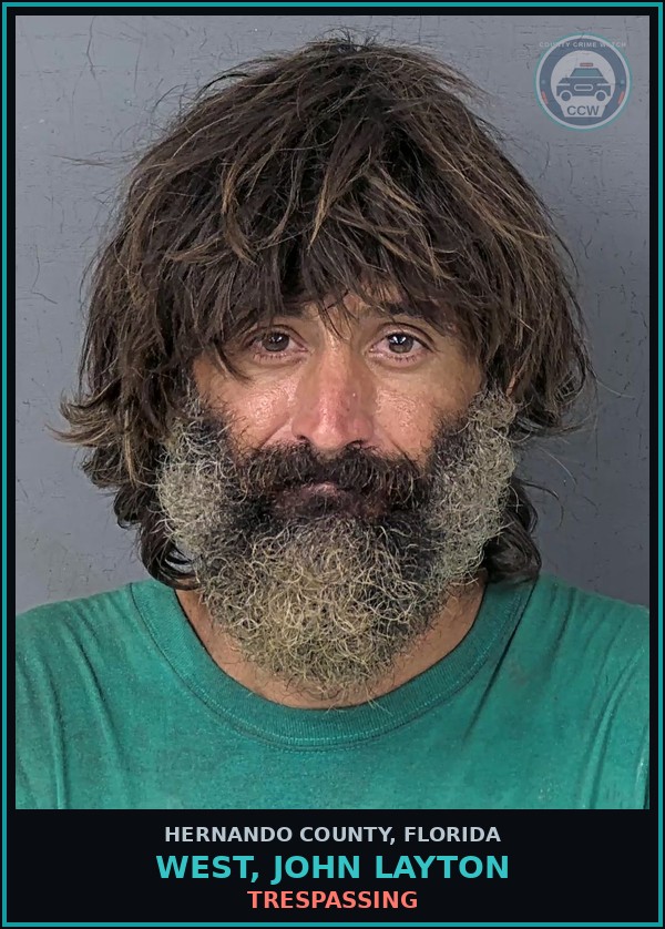 Booking mugshot of WEST, JOHN LAYTON in Hernando County