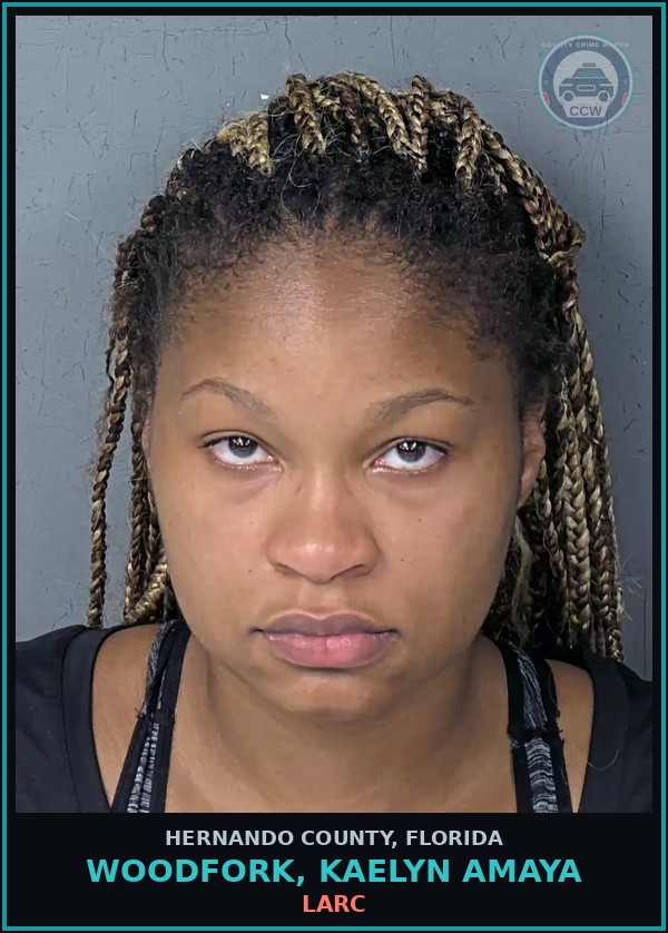 Booking mugshot of WOODFORK, KAELYN AMAYA in Hernando County