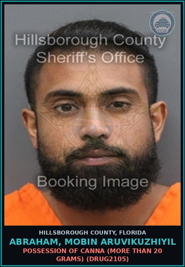 Booking mugshot of ABRAHAM, MOBIN ARUVIKUZHIYIL in Hillsborough County
