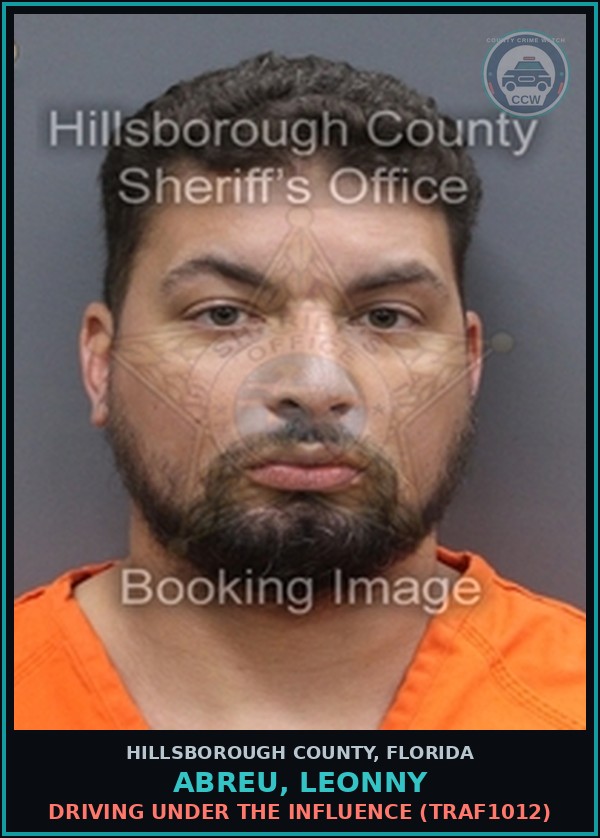Booking mugshot of ABREU, LEONNY in Hillsborough County