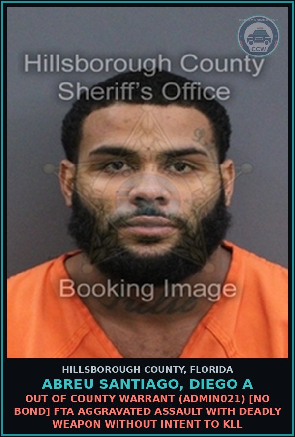 Booking mugshot of ABREU SANTIAGO, DIEGO A in Hillsborough County