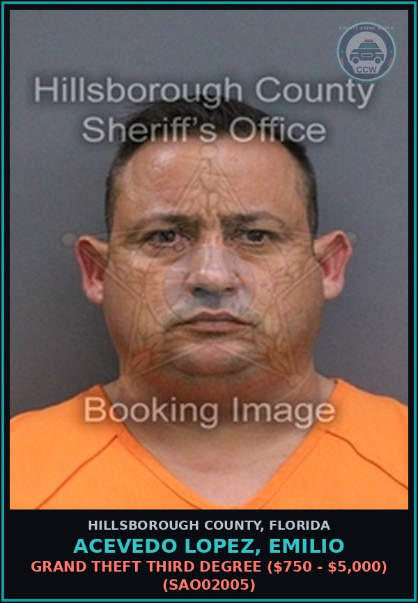 Booking mugshot of ACEVEDO LOPEZ, EMILIO in Hillsborough County