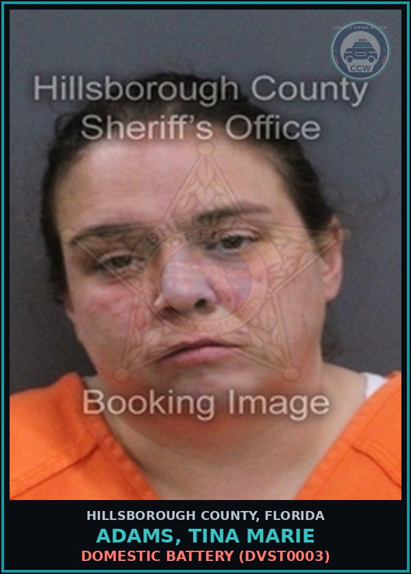 Booking mugshot of ADAMS, TINA MARIE in Hillsborough County