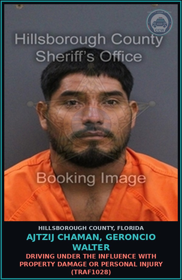 Booking mugshot of AJTZIJ CHAMAN, GERONCIO WALTER in Hillsborough County