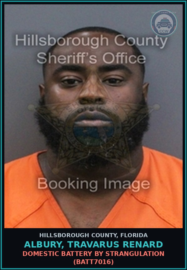 Booking mugshot of ALBURY, TRAVARUS RENARD in Hillsborough County