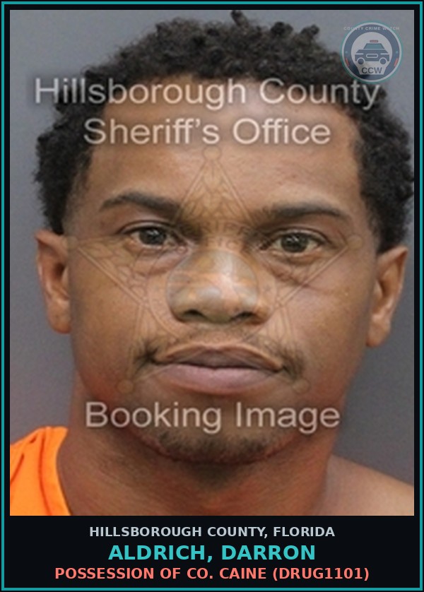 Booking mugshot of ALDRICH, DARRON in Hillsborough County