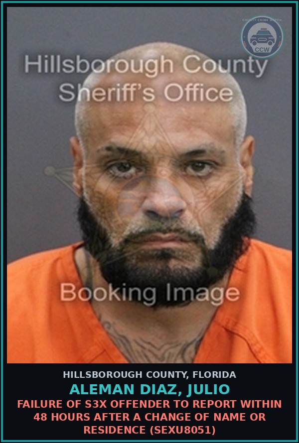 Booking mugshot of ALEMAN DIAZ, JULIO in Hillsborough County