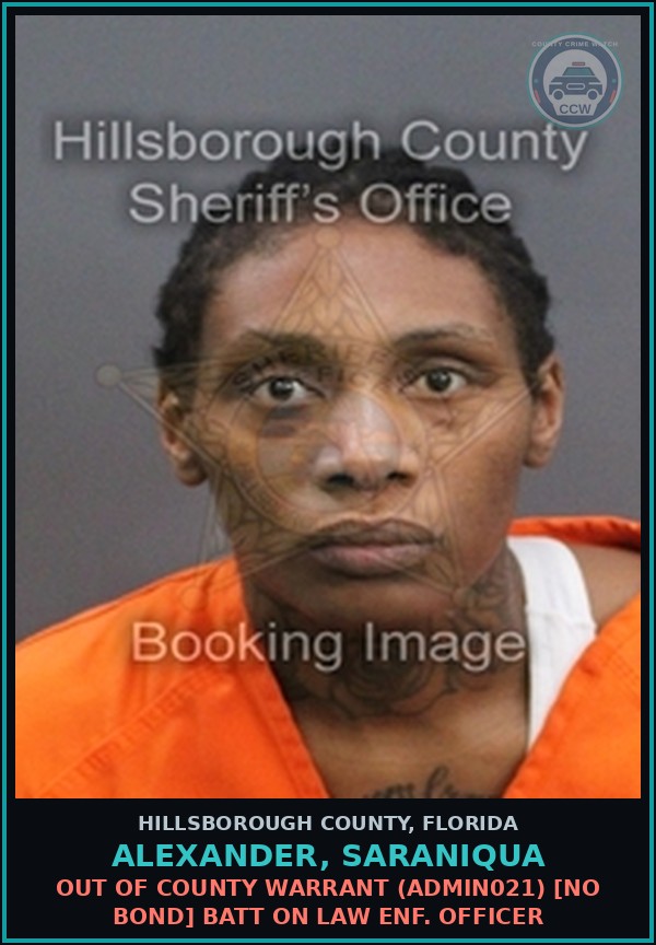 Booking mugshot of ALEXANDER, SARANIQUA in Hillsborough County