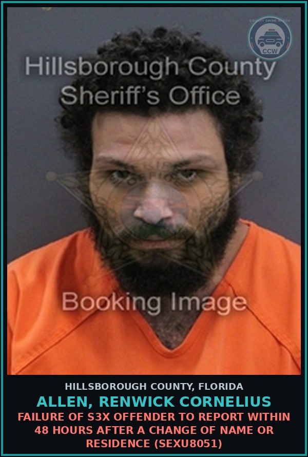 Booking mugshot of ALLEN, RENWICK CORNELIUS in Hillsborough County