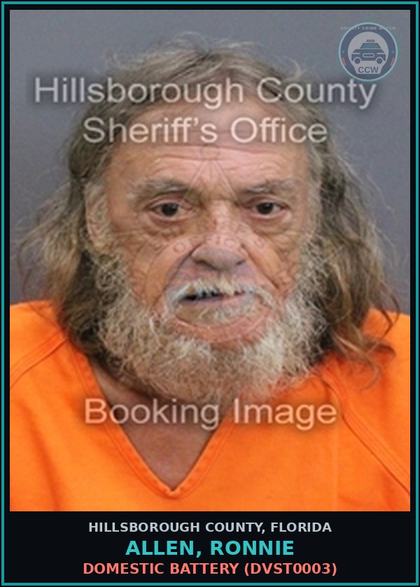 Booking mugshot of ALLEN, RONNIE in Hillsborough County