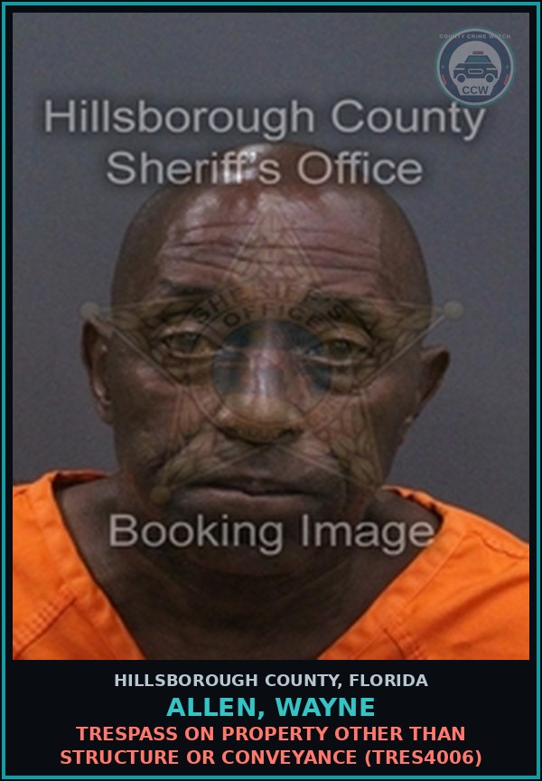 Booking mugshot of ALLEN, WAYNE in Hillsborough County