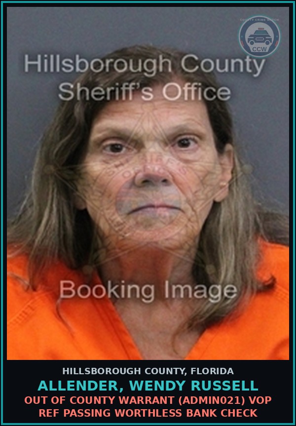 Booking mugshot of ALLENDER, WENDY RUSSELL in Hillsborough County