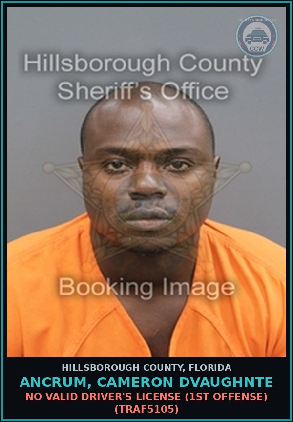 Booking mugshot of ANCRUM, CAMERON DVAUGHNTE in Hillsborough County