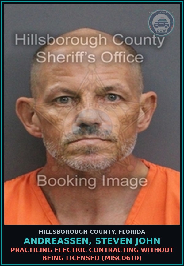 Booking mugshot of ANDREASSEN, STEVEN JOHN in Hillsborough County