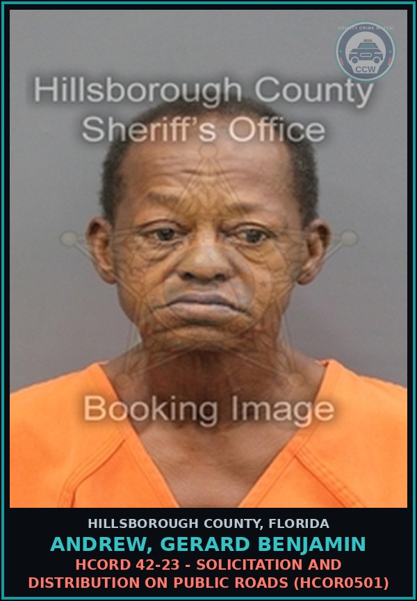 Booking mugshot of ANDREW, GERARD BENJAMIN in Hillsborough County