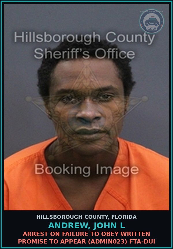 Booking mugshot of ANDREW, JOHN L in Hillsborough County