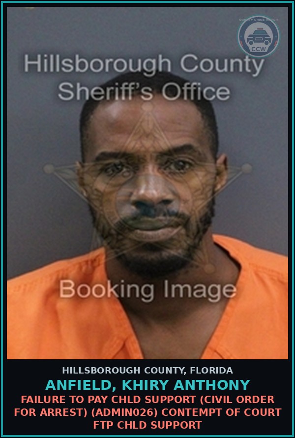 Booking mugshot of ANFIELD, KHIRY ANTHONY in Hillsborough County