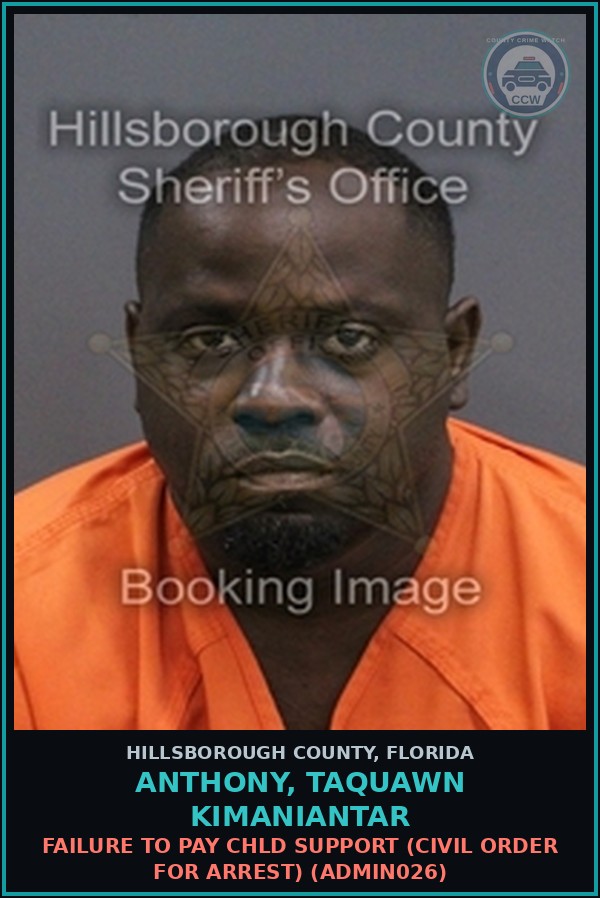 Booking mugshot of ANTHONY, TAQUAWN KIMANIANTAR in Hillsborough County