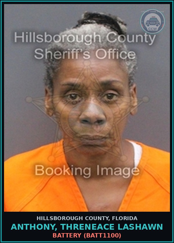 Booking mugshot of ANTHONY, THRENEACE LASHAWN in Hillsborough County