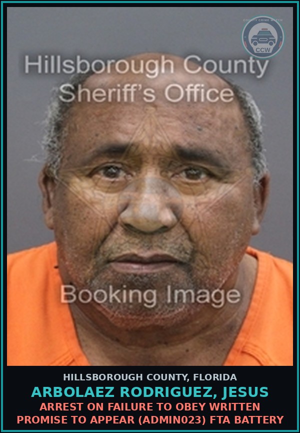 Booking mugshot of ARBOLAEZ RODRIGUEZ, JESUS in Hillsborough County