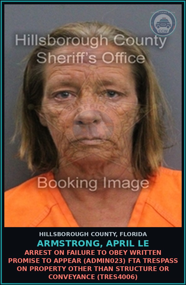 Booking mugshot of ARMSTRONG, APRIL LE in Hillsborough County