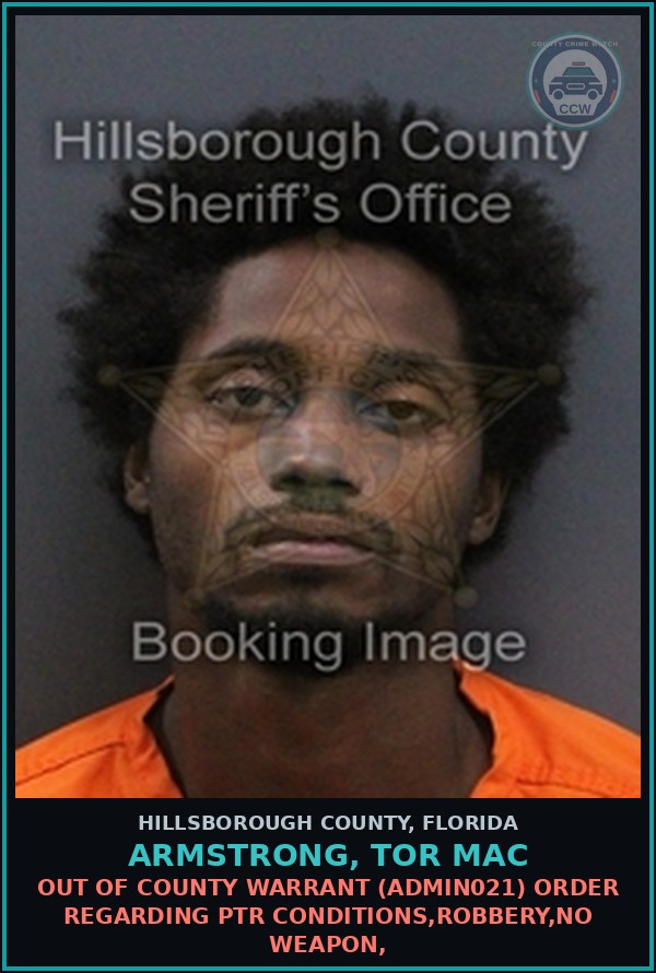 Booking mugshot of ARMSTRONG, TOR MAC in Hillsborough County