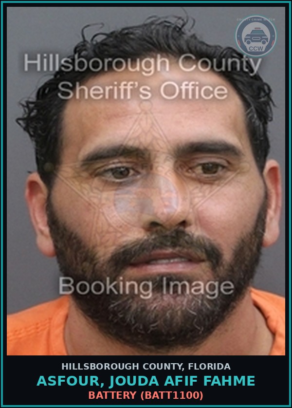 Booking mugshot of ASFOUR, JOUDA AFIF FAHME in Hillsborough County
