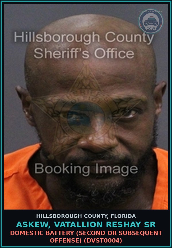 Booking mugshot of ASKEW, VATALLION RESHAY SR in Hillsborough County