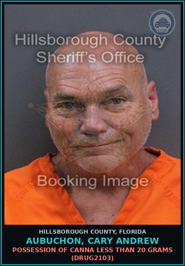 Booking mugshot of AUBUCHON, CARY ANDREW in Hillsborough County
