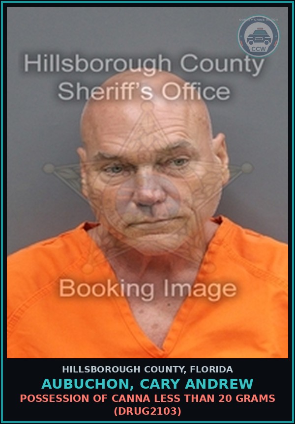 Booking mugshot of AUBUCHON, CARY ANDREW in Hillsborough County