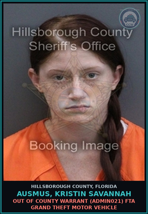Booking mugshot of AUSMUS, KRISTIN SAVANNAH in Hillsborough County