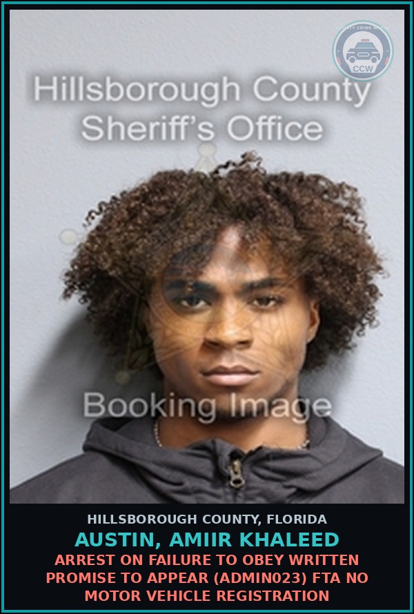 Booking mugshot of AUSTIN, AMIIR KHALEED in Hillsborough County