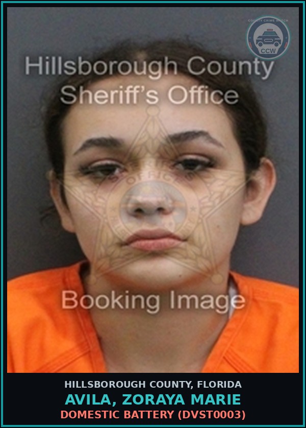 Booking mugshot of AVILA, ZORAYA MARIE in Hillsborough County