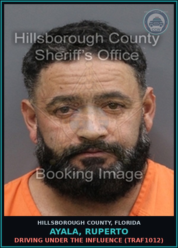 Booking mugshot of AYALA, RUPERTO in Hillsborough County