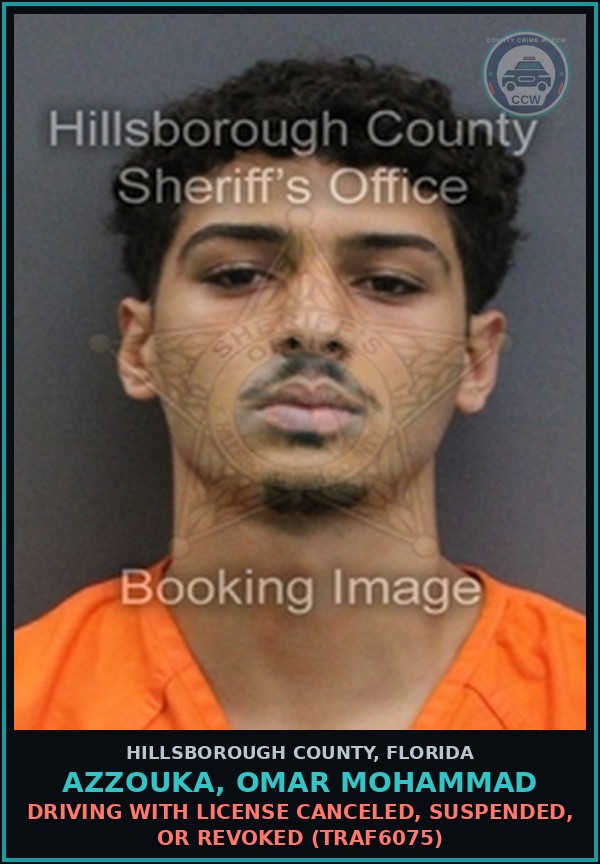 Booking mugshot of AZZOUKA, OMAR MOHAMMAD in Hillsborough County