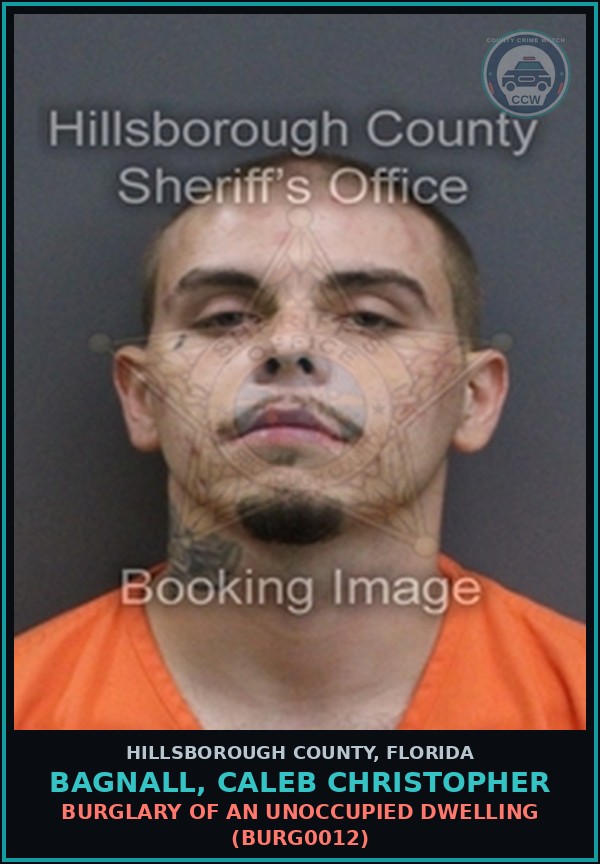 Booking mugshot of BAGNALL, CALEB CHRISTOPHER in Hillsborough County