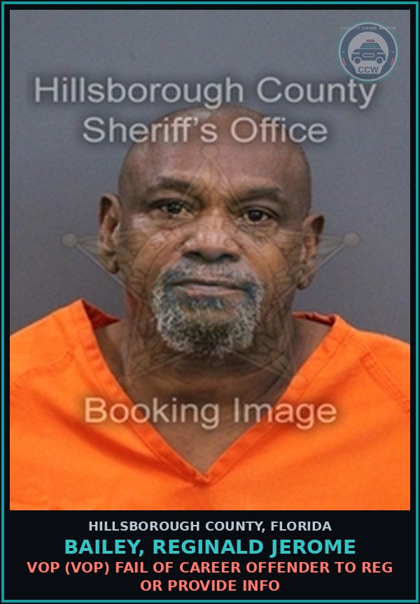 Booking mugshot of BAILEY, REGINALD JEROME in Hillsborough County