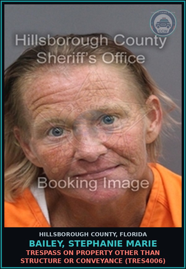 Booking mugshot of BAILEY, STEPHANIE MARIE in Hillsborough County
