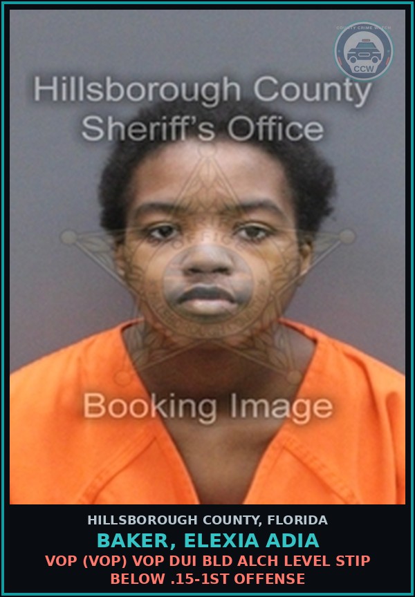 Booking mugshot of BAKER, ELEXIA ADIA in Hillsborough County