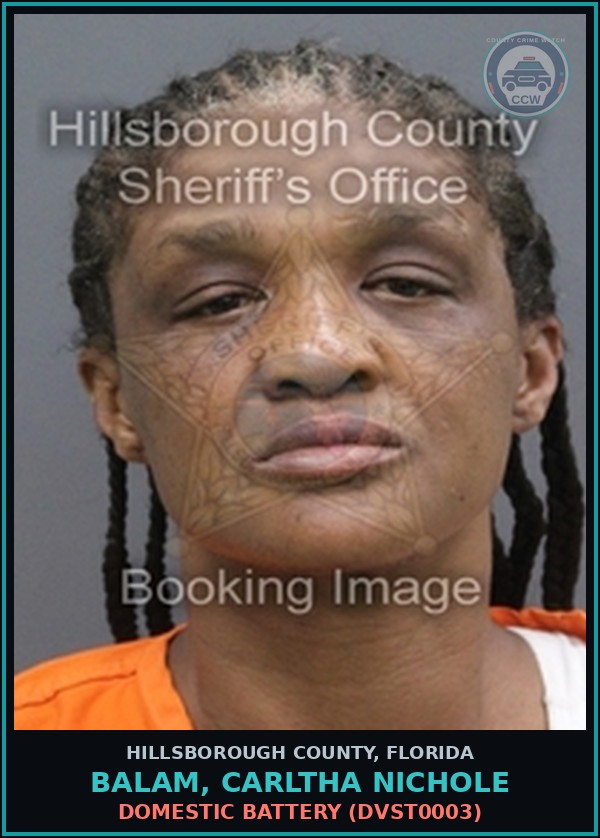 Booking mugshot of BALAM, CARLTHA NICHOLE in Hillsborough County
