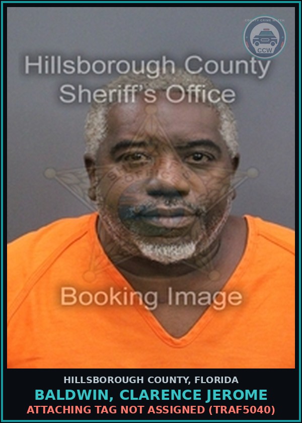 Booking mugshot of BALDWIN, CLARENCE JEROME in Hillsborough County