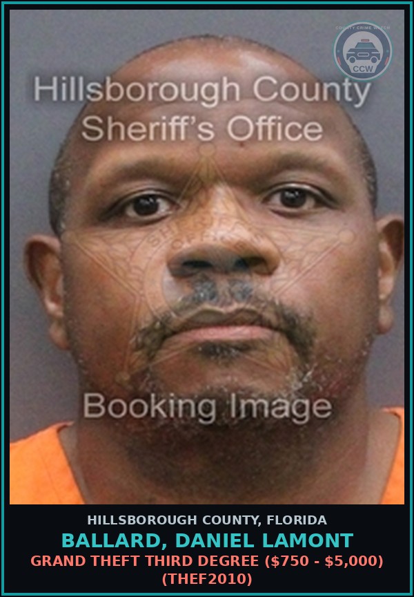 Booking mugshot of BALLARD, DANIEL LAMONT in Hillsborough County