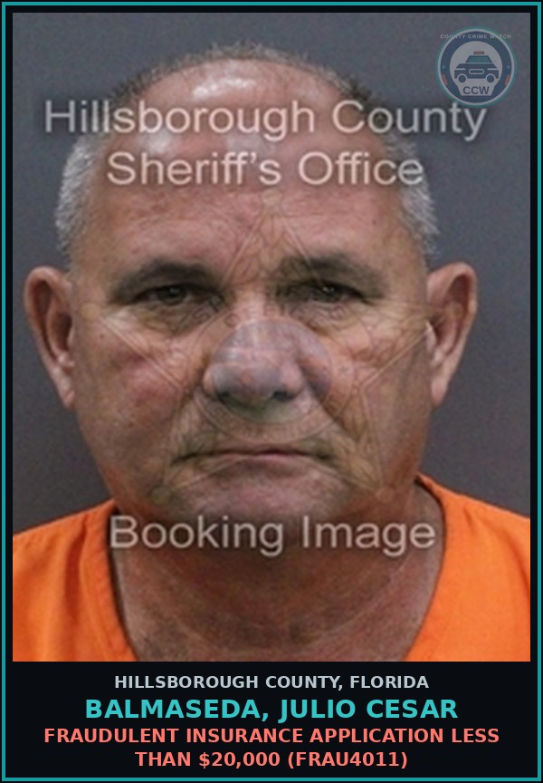 Booking mugshot of BALMASEDA, JULIO CESAR in Hillsborough County