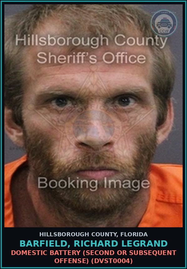Booking mugshot of BARFIELD, RICHARD LEGRAND in Hillsborough County